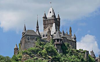 Trees around the base of the Reichsburg Castle, Cochem, Germany. Unsplash:Ben Berwers