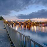 Lights on a bridge in Koblenz, Germany. Flickr:jodage