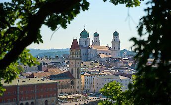 Towers of Passau from afar, Germany. Unsplash:Lukas Seitz