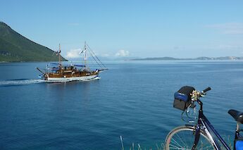 Bike and the Panagiota. CC:Island Hopping