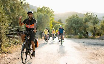Guide leading the bike tour. CC:Kleomenis Koufaliotis