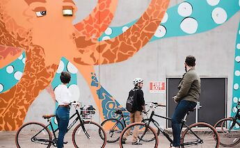 Bike tour of Bricktown public art, Oklahoma City, Oklahoma, USA. CC:Ride OKC