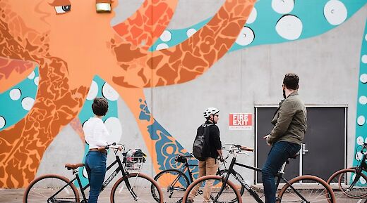 Bike tour of Bricktown public art, Oklahoma City, Oklahoma, USA. CC:Ride OKC