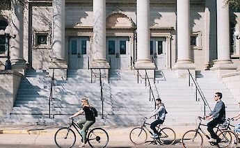 Bike tour past historic architecture, Oklahoma City, Oklahoma, USA. CC:Ride OKC