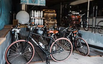 Bicycles at a brewery, Oklahoma City, Oklahoma, USA. CC:Ride OKC