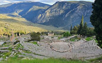 The ancient theater of Delphi, with panoramic views of Mount Parnassus. Unsplash@PavleDurkic