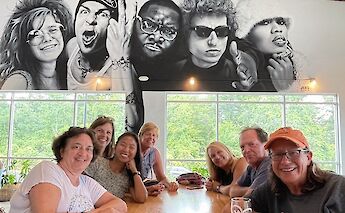Bike tour group in a cafe, Wilmington, North Carolina, USA. CC:TO