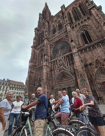 With the bikes outside Strasbourg Cathedral, Strasbourg bike tour, France. CC:TO