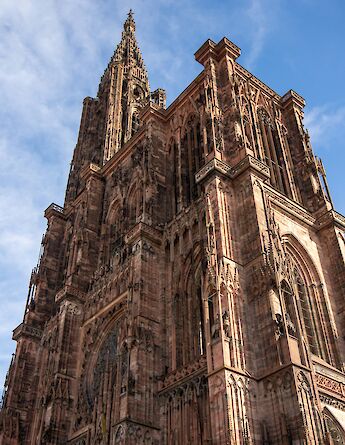 Looking up at Strasbourg Cathedral, Strasbourg bike tour, France. Mike Kuzmidi@Unsplash