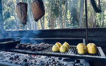 Typical Chilean meal prepared in an earth oven