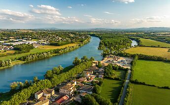 Aerial view of the Rhône River and surrounding countryside. cc@la buvette lyonnaise