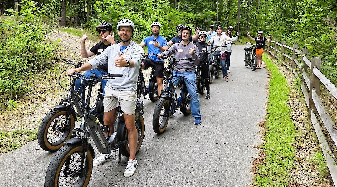 Bike tour group on the Mountains-to-Sea trail, North Carolina. CC:TO