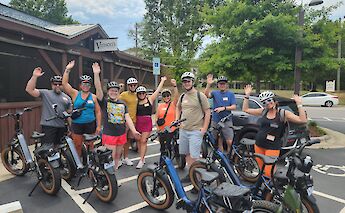 Bike tour group outside the pub, Clayton, North Carolina. CC:TO