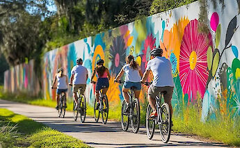 Bike tour past artistic murals, Orlando, Florida, USA. CC:TO