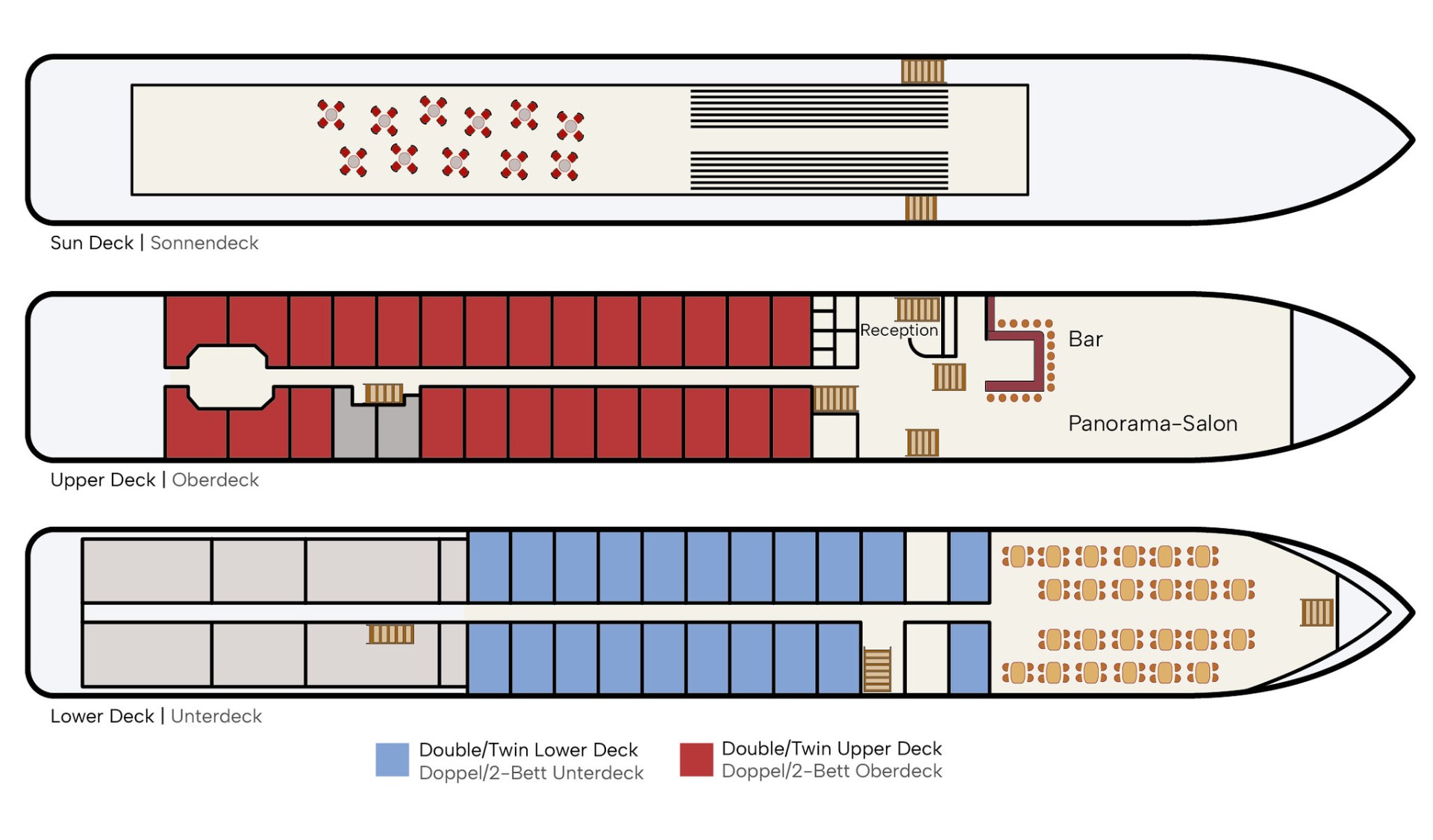 Deck plan, Veloria, Bike and Boat Tour