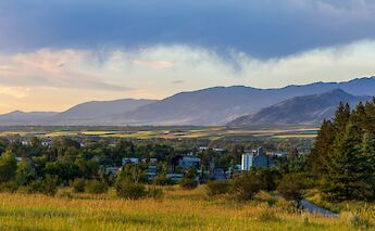 View of the mountains above the Bozeman skyline, Montana, USA. iStock@Faina Gurevich