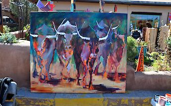 Artwork on display on Canyon Road, Santa Fe, New Mexico, USA. Larry Lamsa@Flickr