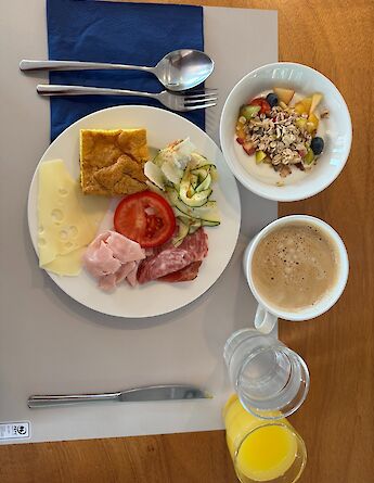 Breakfast served aboard the barge. toGL