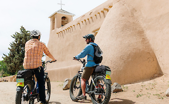 Taos e-bike tour to a church, New Mexico, USA. CC:TO