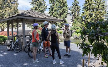 Chatting to the bike tour guide by the river, Kelowna, British Columbia, Canada. CC:TO