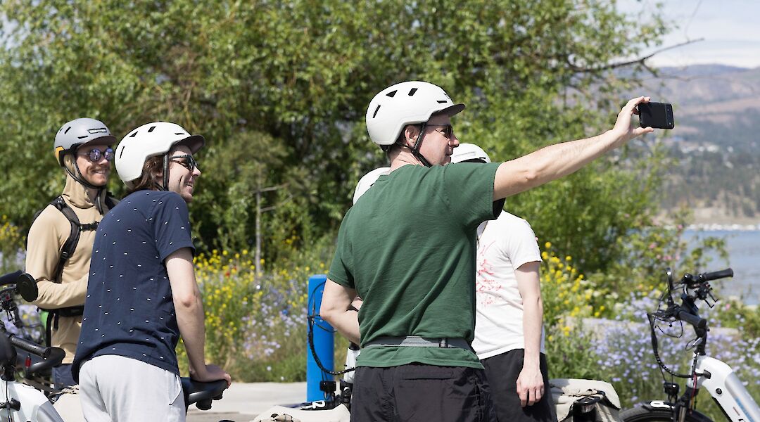 Taking a selfie on the Kelowna e-bike tour, British Columbia, Canada. CC:TO